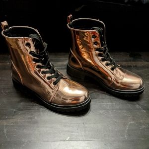 Rose gold combat boots